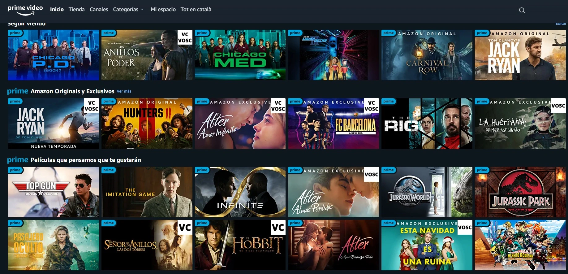 Captura d'imatge de com l'extensió mostra quins títols de Prime Video tenen contingut en català