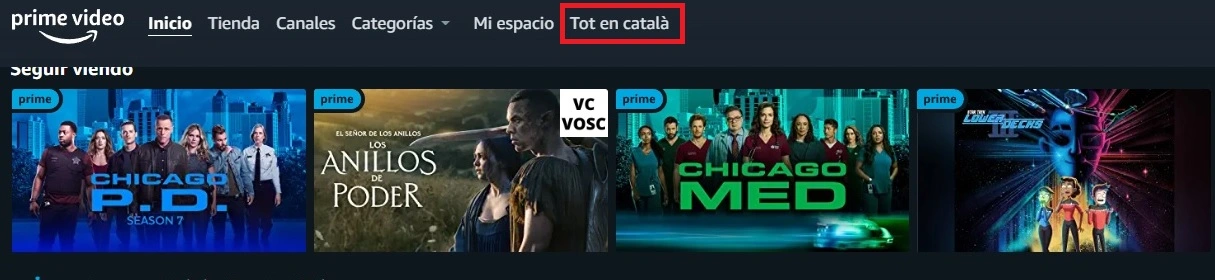 Captura d'imatge de com l'extensió mostra quins títols de Prime Video tenen contingut en català